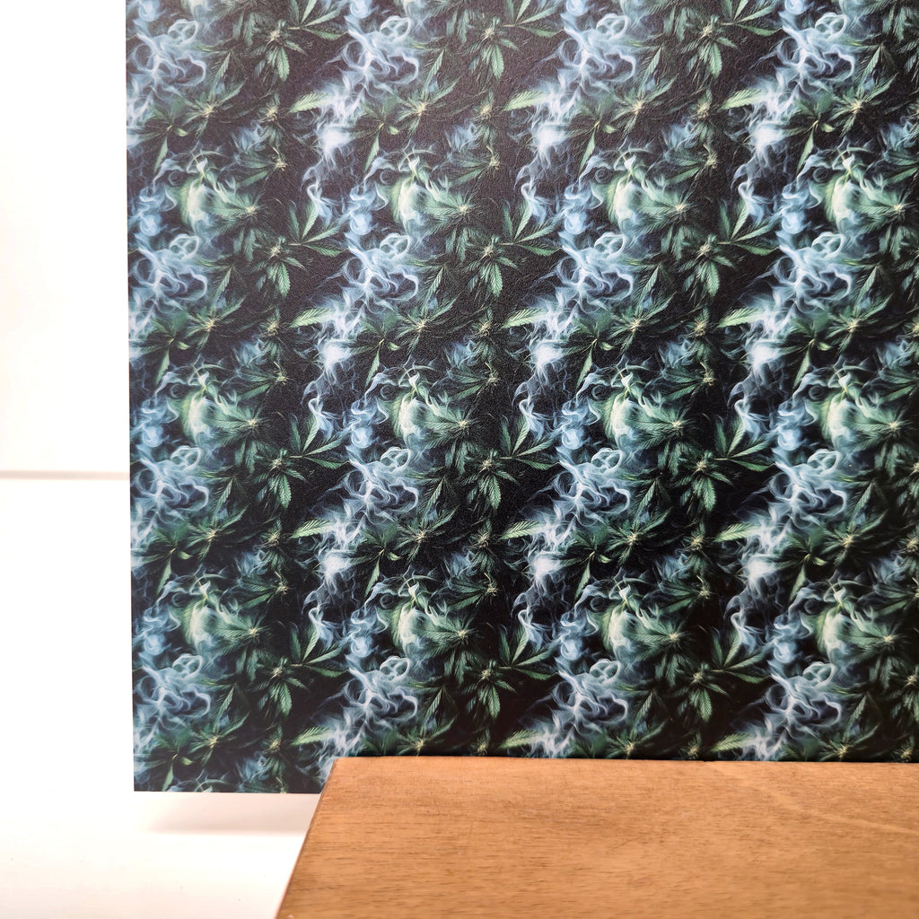 PatternPly® Full Coverage Mini Marijuana Leaves and Smoke sheet showing the pattern