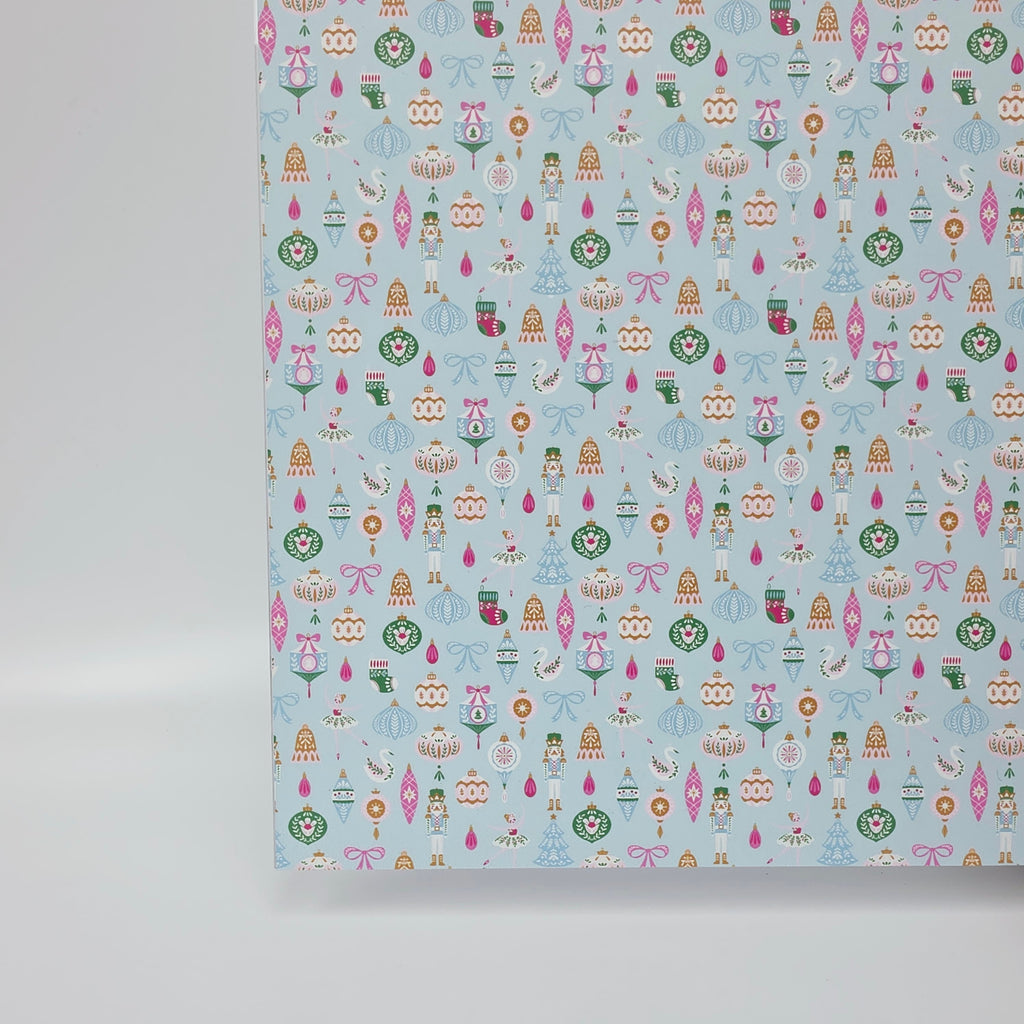 PatternPly® Full Coverage Nutcrackers and Ballerinas on Blue MICRO sheet showing the pattern
