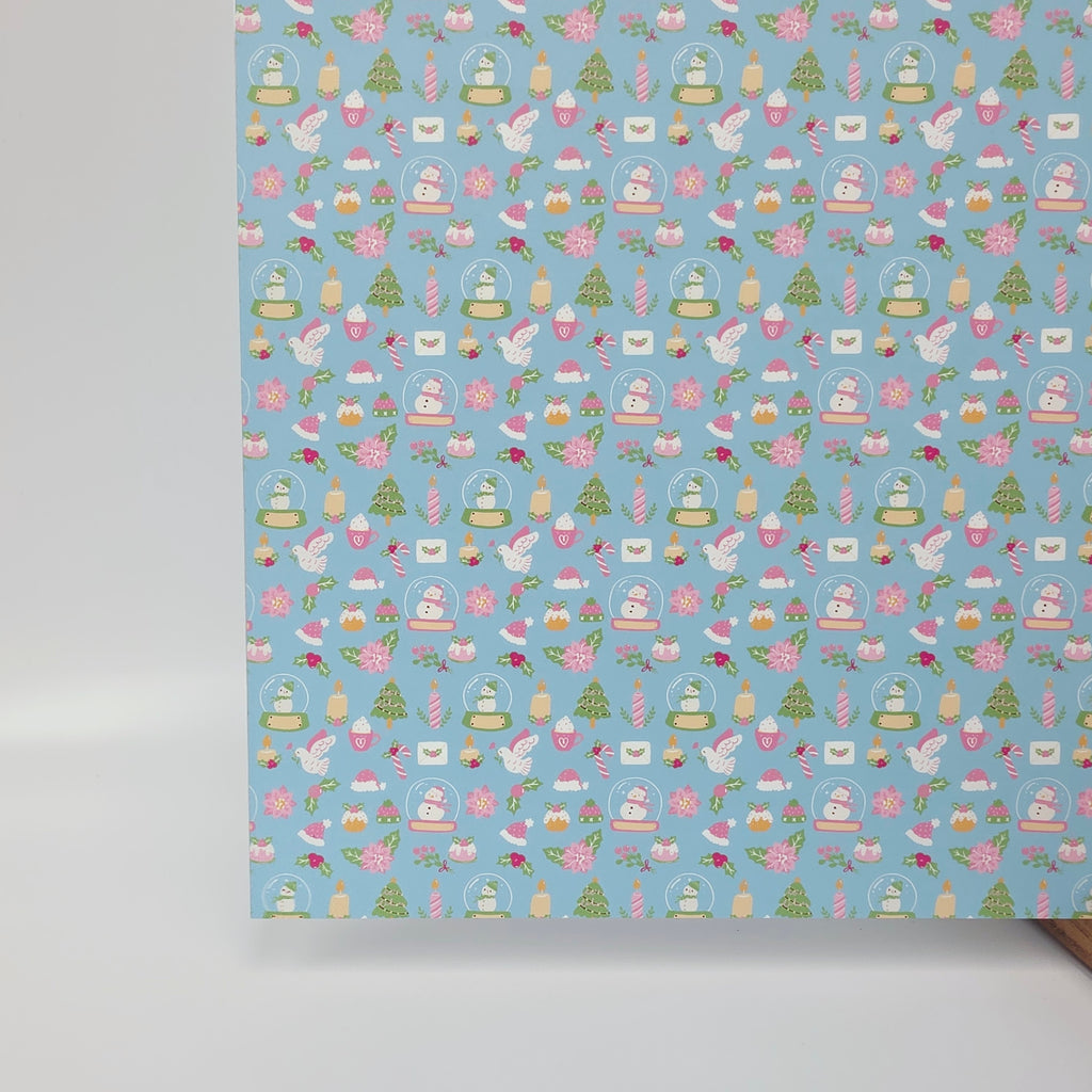 PatternPly® Full Coverage Pastel Christmas on Blue MICRO sheet showing the pattern