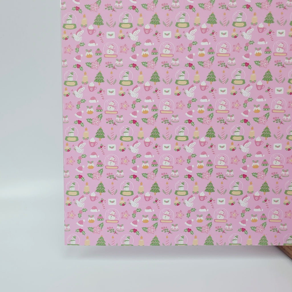 PatternPly® Full Coverage Pastel Christmas on Pink MICRO sheet showing the pattern
