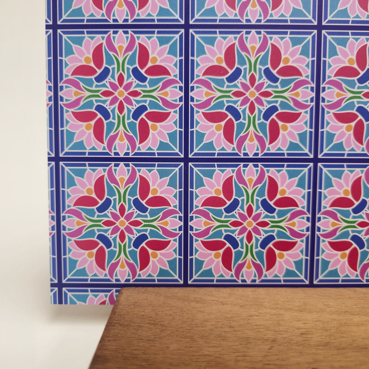 PatternPly® Full Coverage Mini Pastel Floral Stained Glass sheet showing the pattern