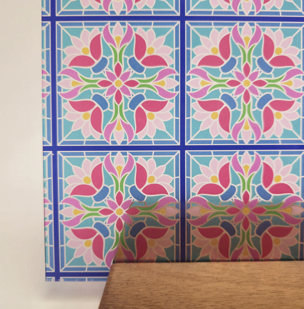 PatternPly® Transparent Mini Pastel Floral Stained Glass sheet showing the pattern