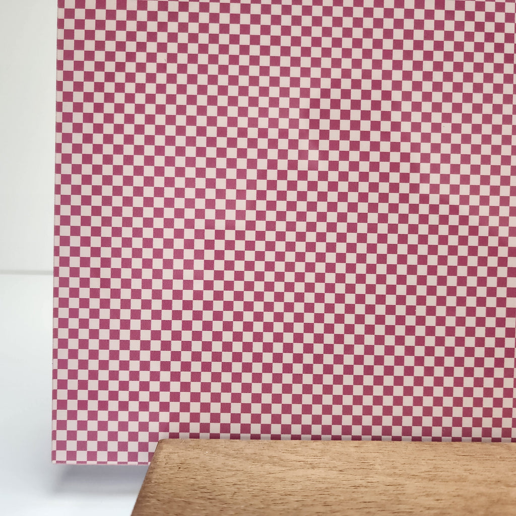 PatternPly® Full Coverage Mini Pink and White Checkerboard sheet showing the pattern