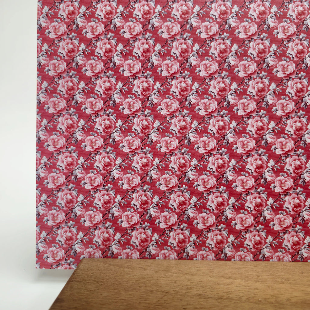PatternPly® Full Coverage Mini Rococo Pink Floral sheet showing the pattern