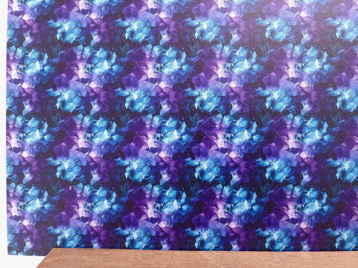 PatternPly® Full Coverage Mini Teal and Purple Ink sheet showing the pattern