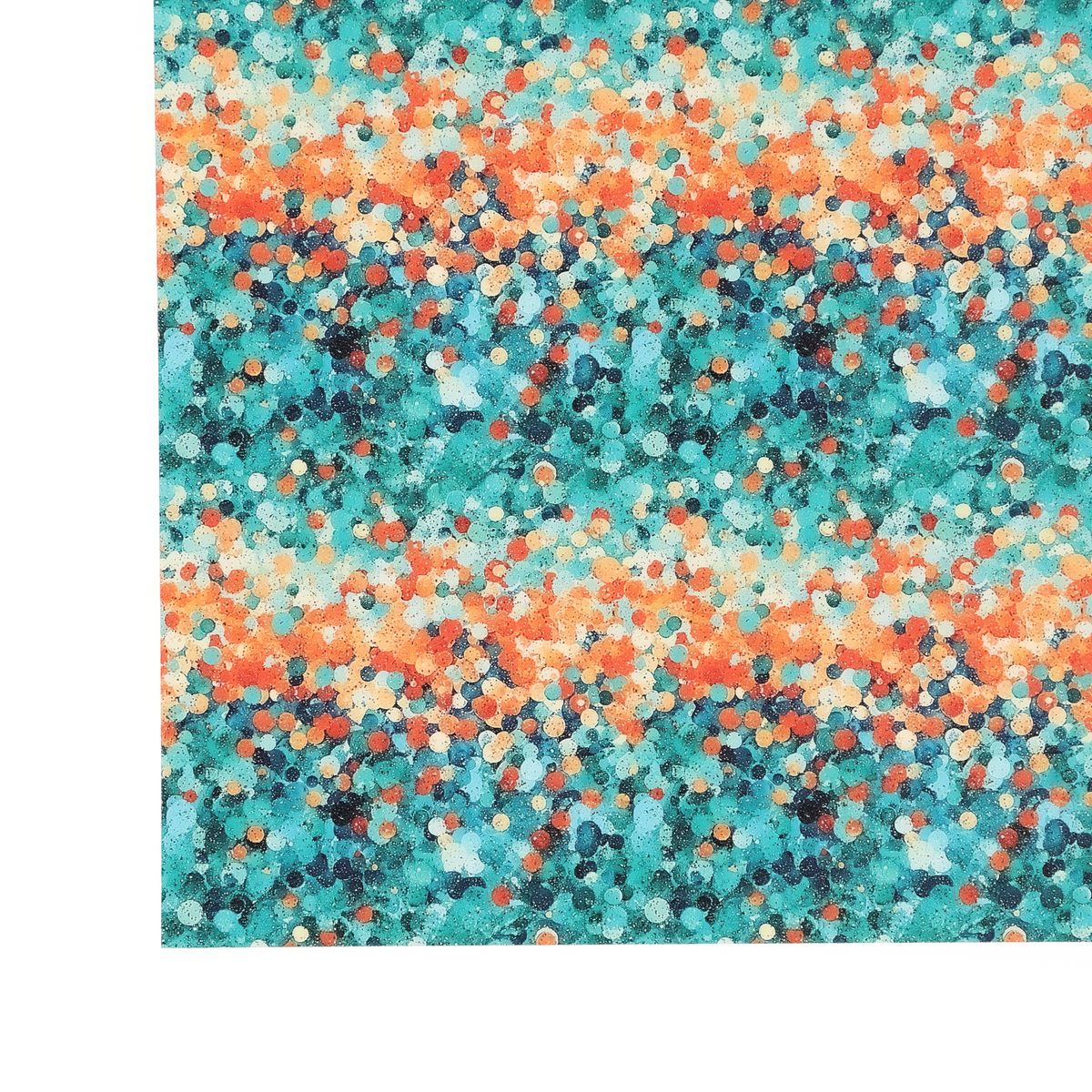 PatternPly® Full Coverage Orange and Teal Confetti sheet showing the pattern