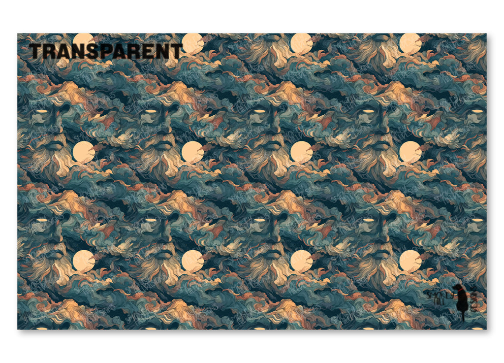 PatternPly® Transparent Moonlit Tempest full sheet showing the repeating storm face and moon pattern