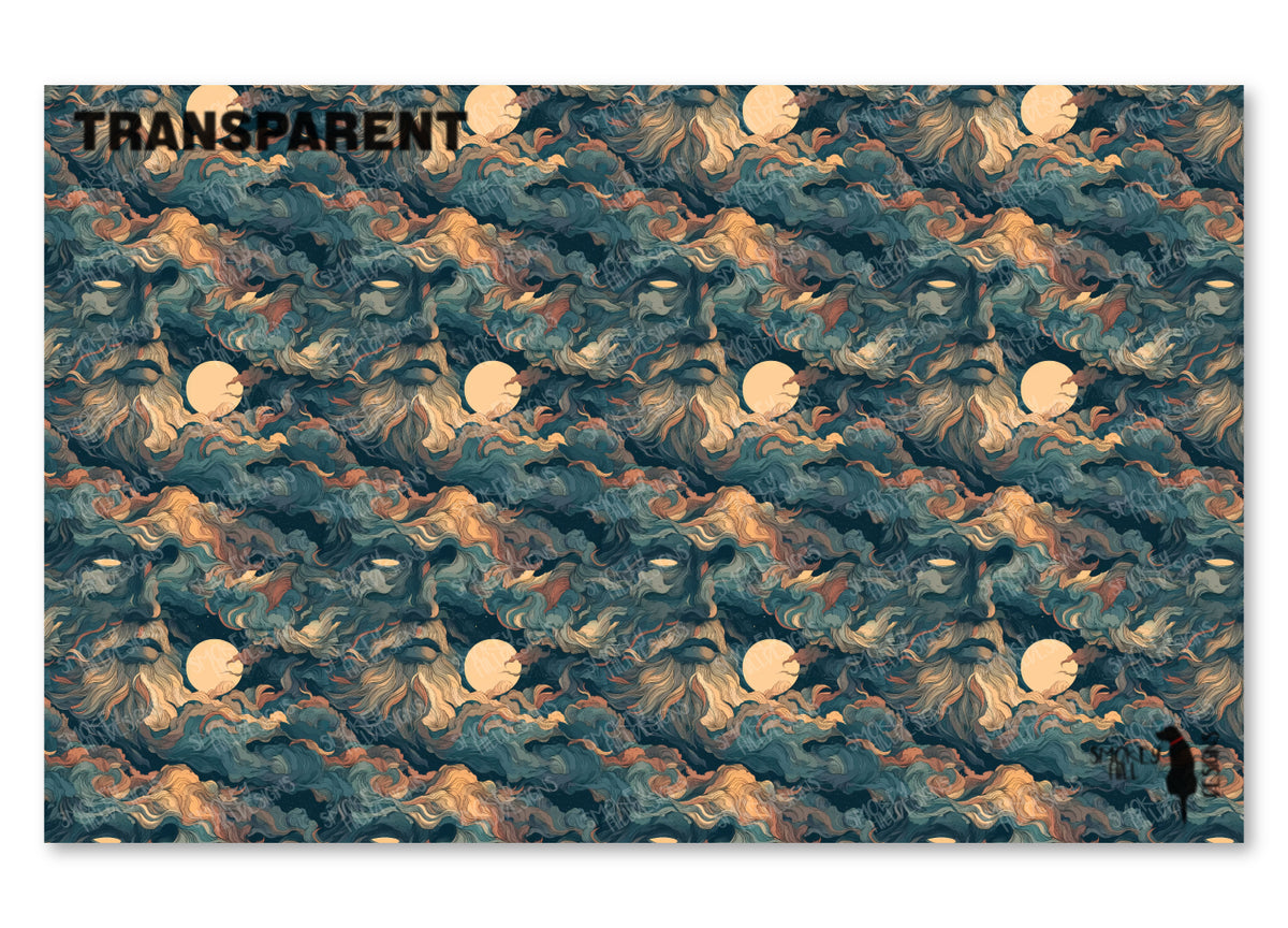PatternPly® Transparent Moonlit Tempest full sheet showing the repeating storm face and moon pattern