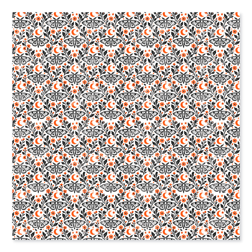 PatternPly® Scattered Moths And Moons sheet showing the pattern