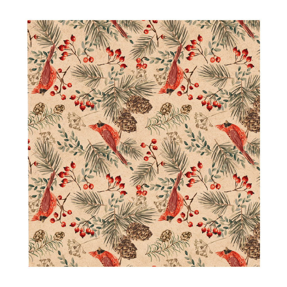 PatternPly® Naturals Cardinals and Pinecones VERTICAL sheet showing the pattern