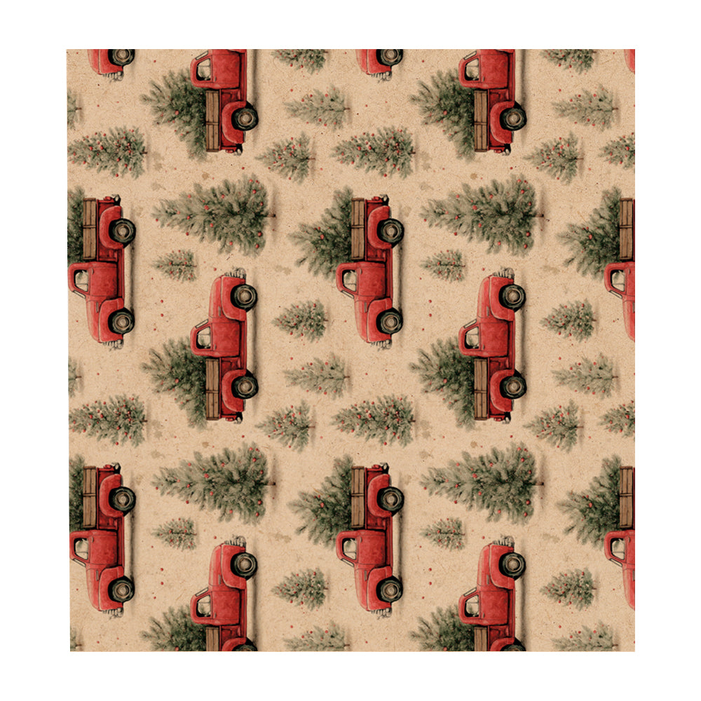 PatternPly® Naturals Red Christmas Trucks VERTICAL sheet showing the pattern