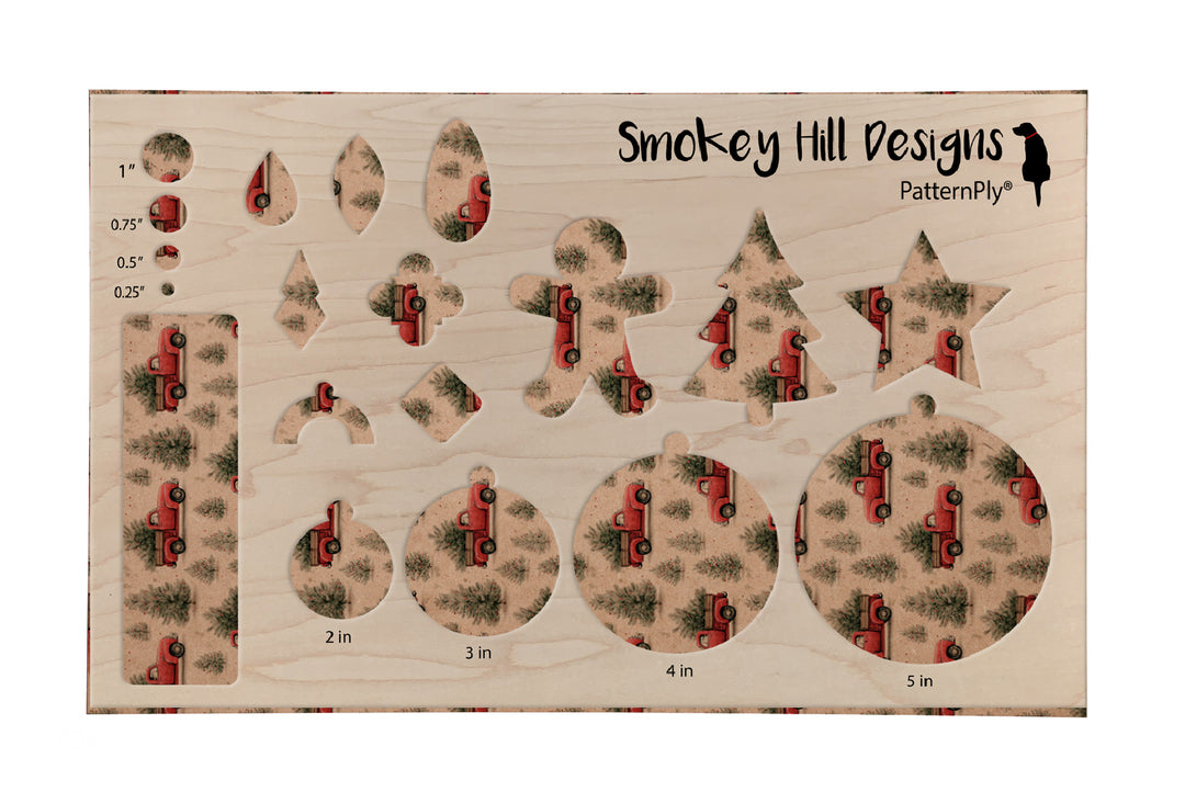 PatternPly® Naturals Red Christmas Trucks VERTICAL