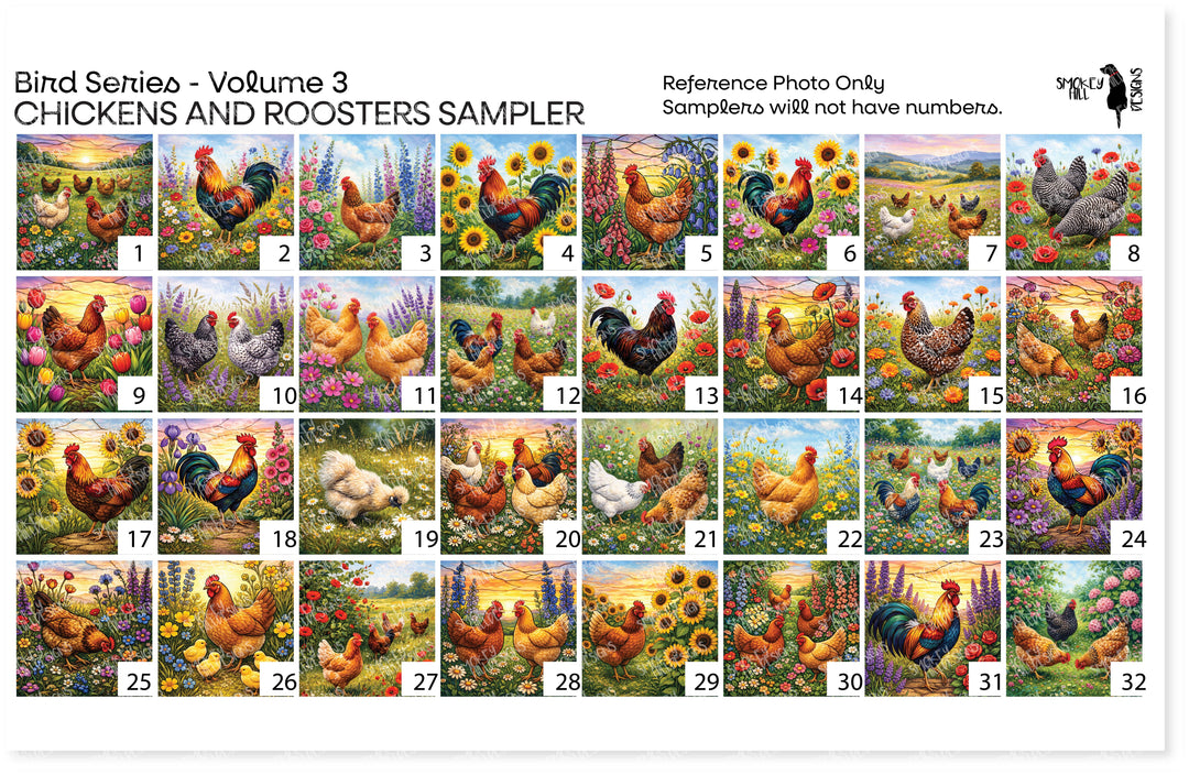 PatternPly® Transparent Birds Series Volume 3 Chickens and Roosters Sampler