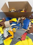 Multicolor leather scraps spread out