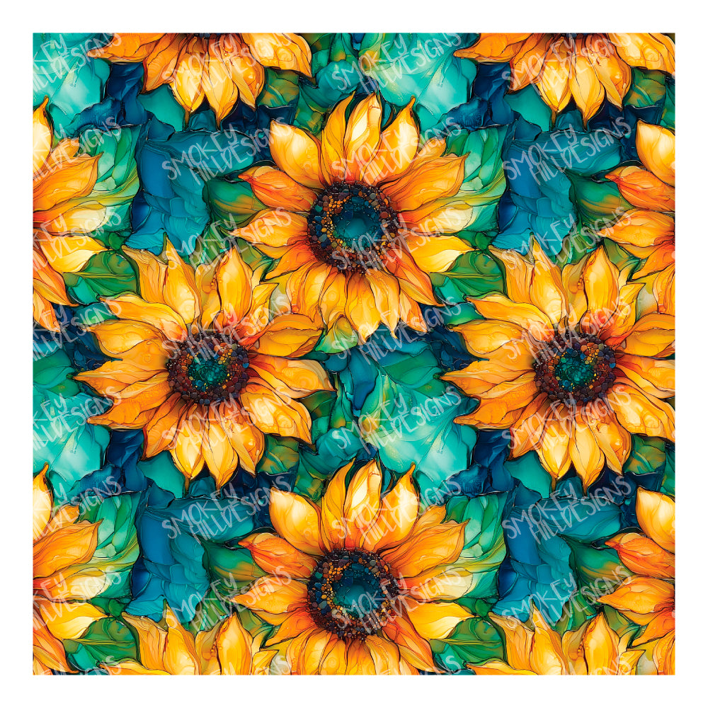 PatternPly® Transparent Painted Sunflowers sheet showing the pattern