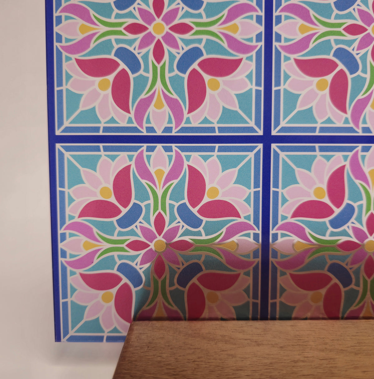 PatternPly® Transparent Pastel Floral Stained Glass LARGE sheet showing the pattern