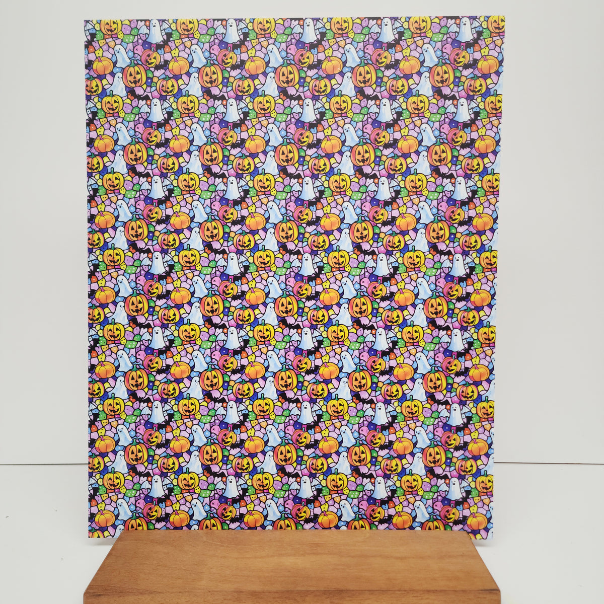 PatternPly® 19x24" Pastel Halloween Stained Glass Original Scale sheet showing the pattern