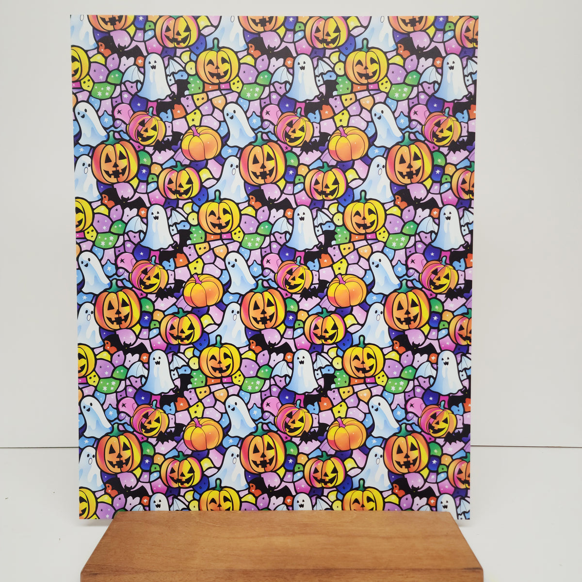 PatternPly® 19x24" Pastel Halloween Stained Glass XL Scale sheet showing the pattern