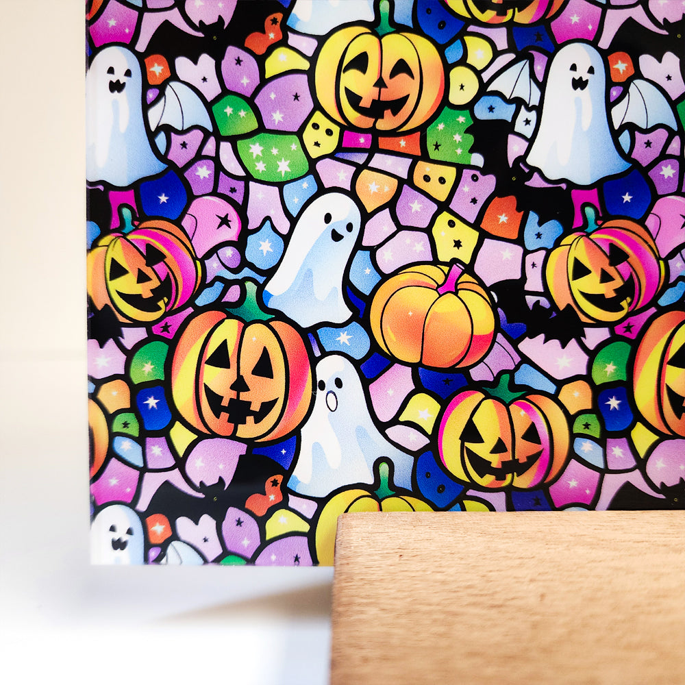 PatternPly® Full Coverage Pastel Halloween Stained Glass sheet showing the pattern