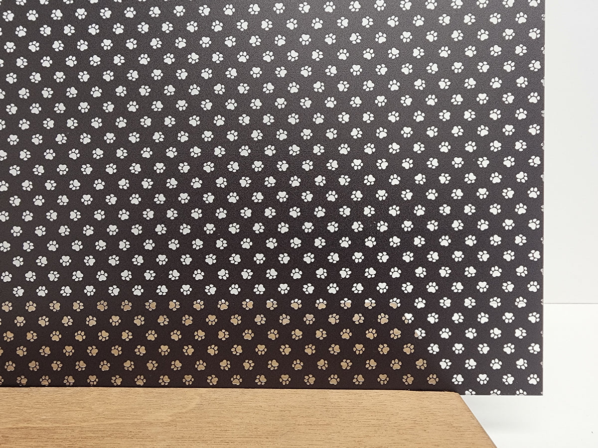 PatternPly® Scattered Pawprints BLACK sheet showing the pattern