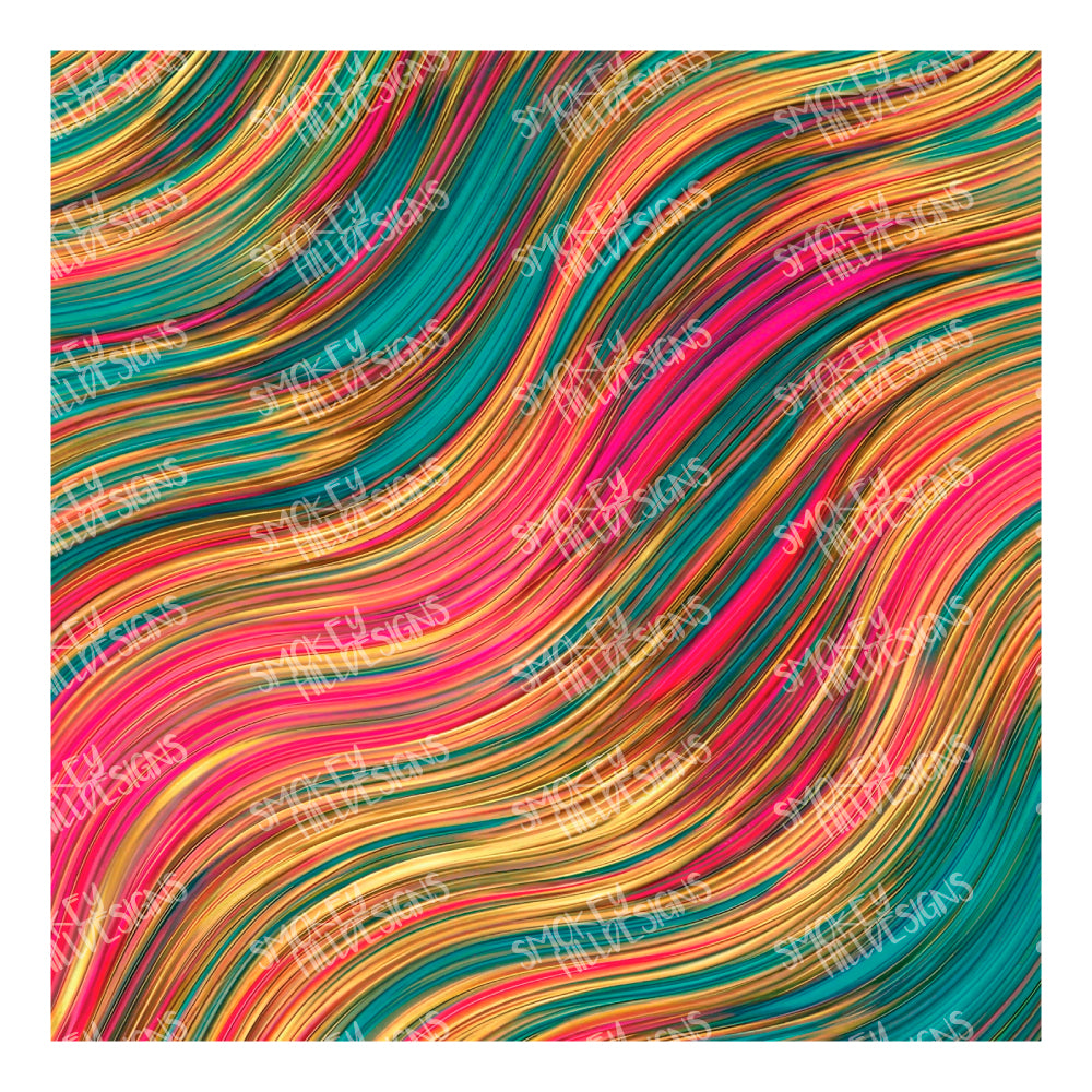 PatternPly® Full Coverage Pink and Teal Color Waves sheet showing the pattern
