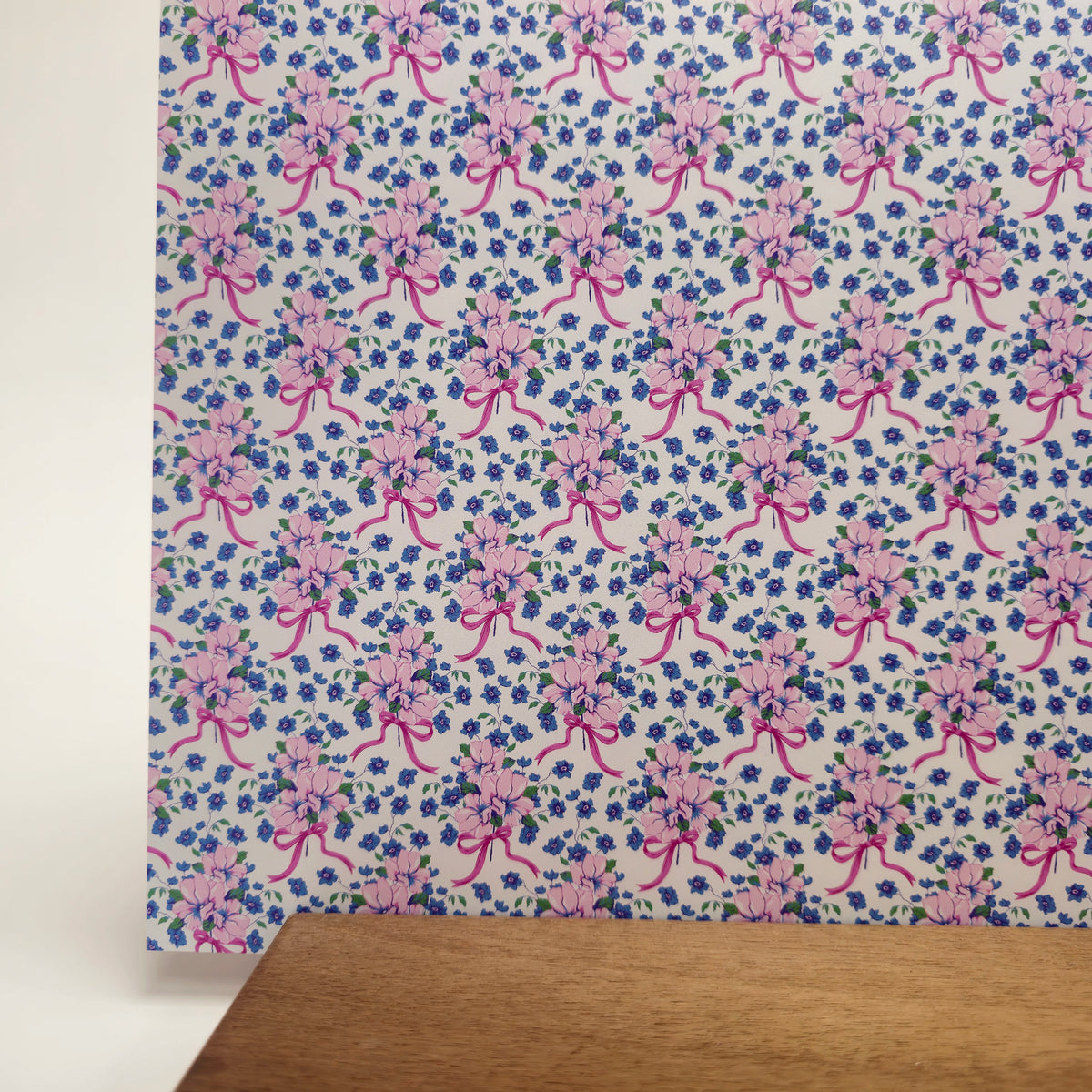 PatternPly® Full Coverage Coquette Floral Bouquet Pink Bows sheet showing the pattern