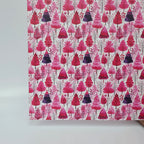 PatternPly® Full Coverage Pink Watercolor Christmas Trees sheet showing the pattern
