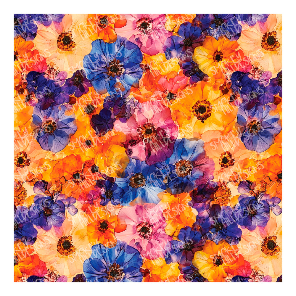 PatternPly® Transparent Pressed Flower Collage sheet showing the pattern