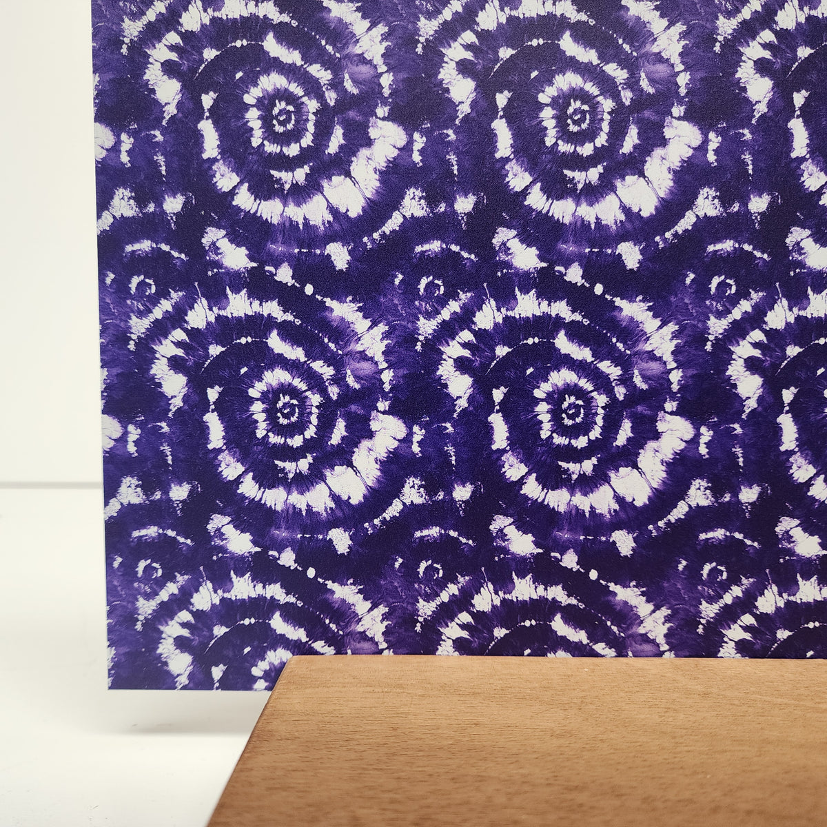 PatternPly® Full Coverage Purple and White Tie Dye sheet showing the pattern