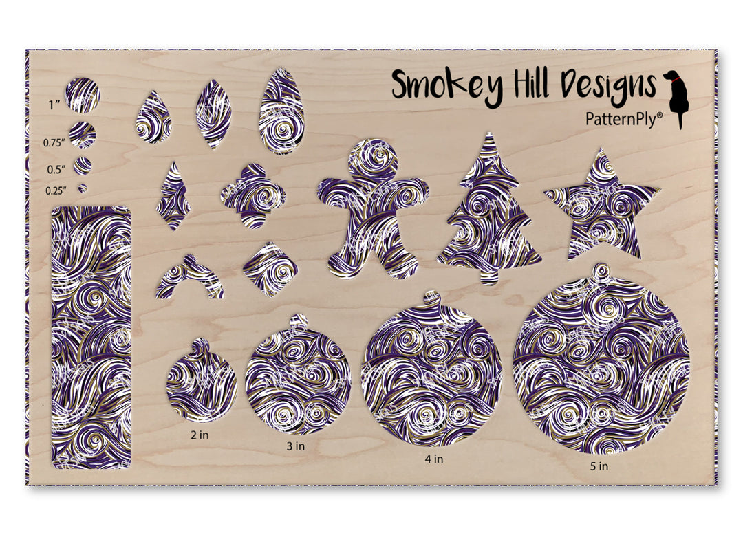 PatternPly® Scattered Purple, Gold, and Black Swirls