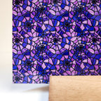 PatternPly® Full Coverage Purple Stained Glass Spiderwebs sheet showing the pattern