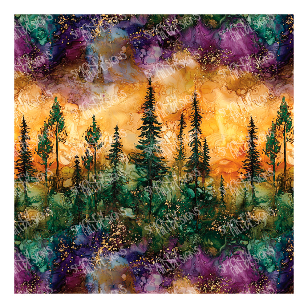 PatternPly® Transparent Purple Watercolor Forest sheet showing the pattern