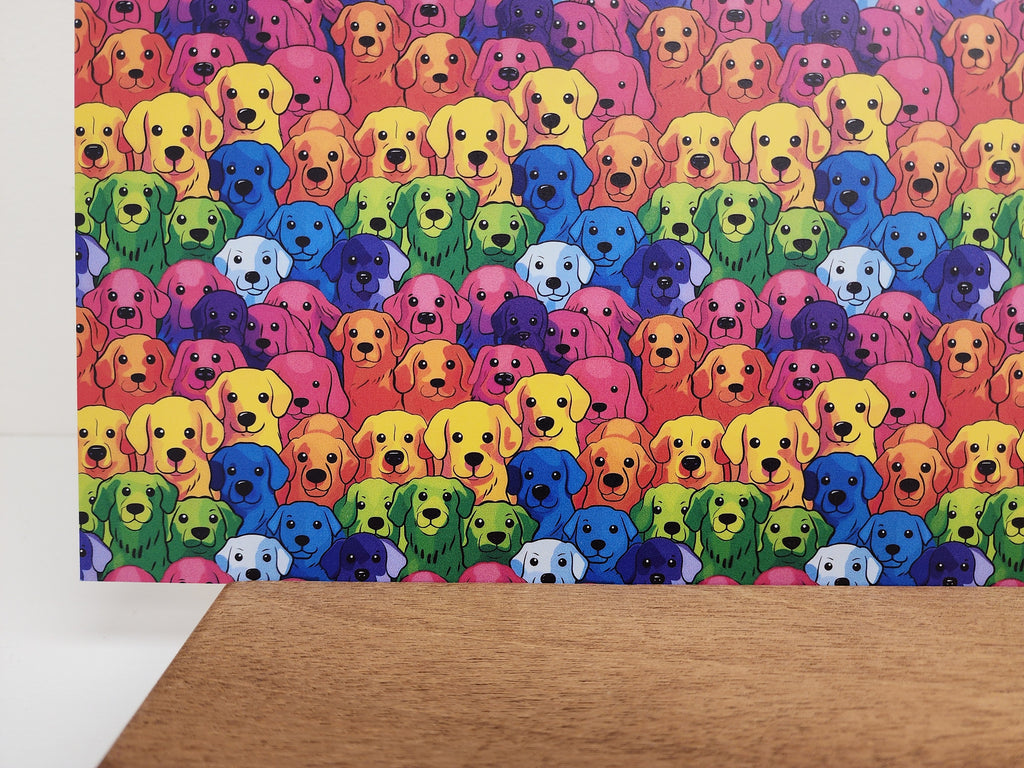 PatternPly® Full Coverage Rainbow Dogs LARGE sheet showing the pattern
