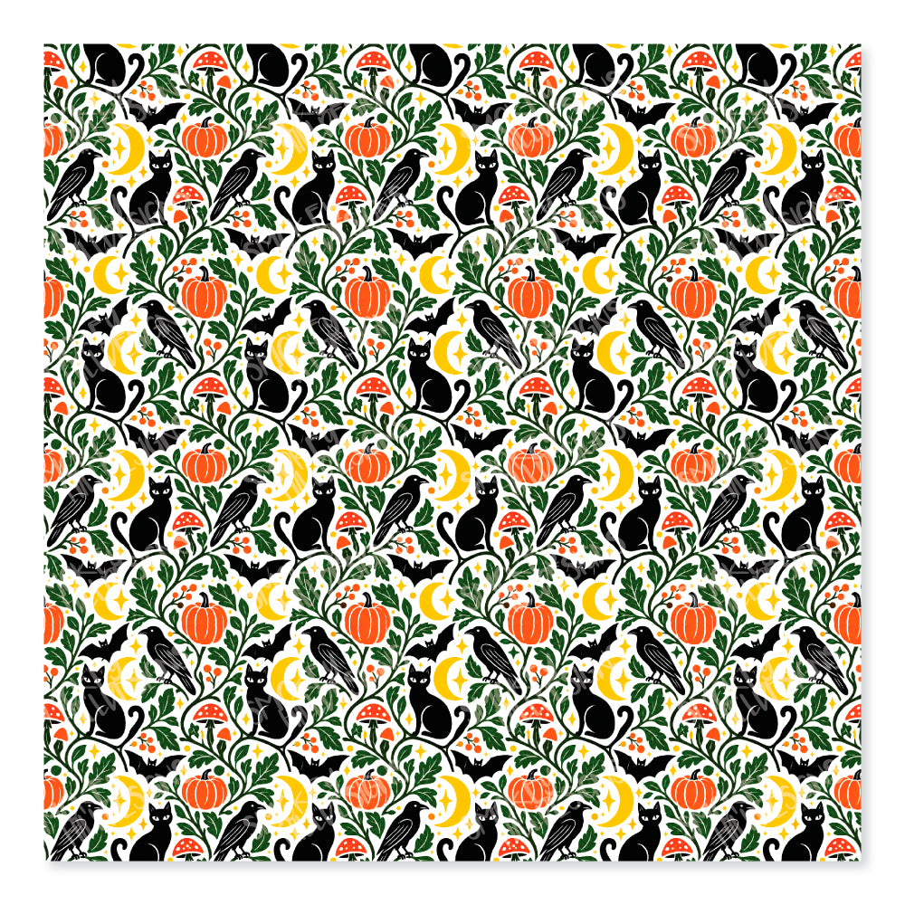 PatternPly® Scattered Ravens And Black Cats sheet showing the pattern
