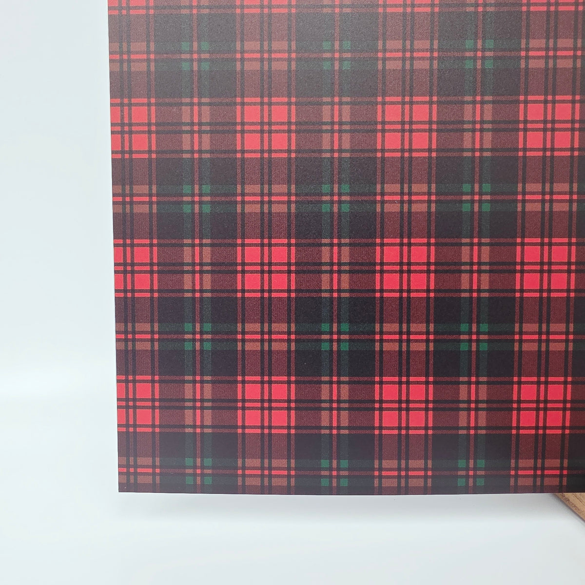 PatternPly® Full Coverage Red and Green Tartan Plaid sheet showing the pattern