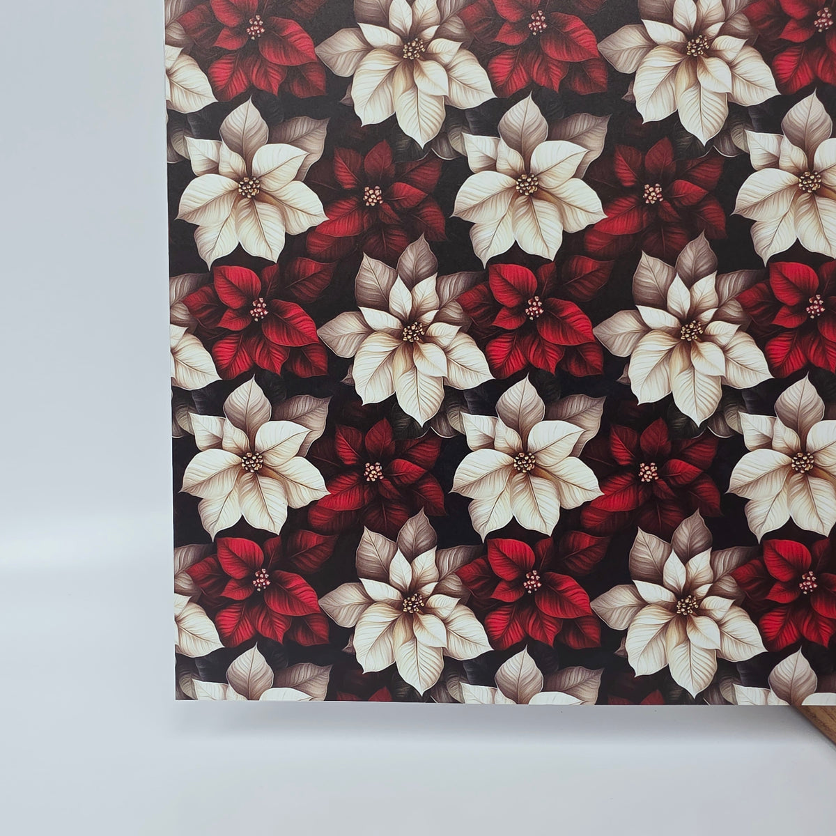 PatternPly® Full Coverage Red and White Poinsettia sheet showing the pattern