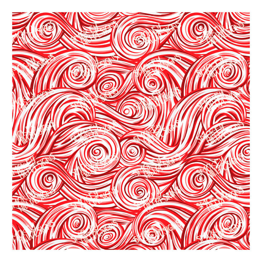PatternPly® Scattered Red and White Swirls sheet showing the pattern