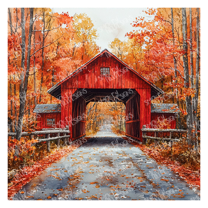 PatternPly® Full Coverage Red Barn and Covered Bridge