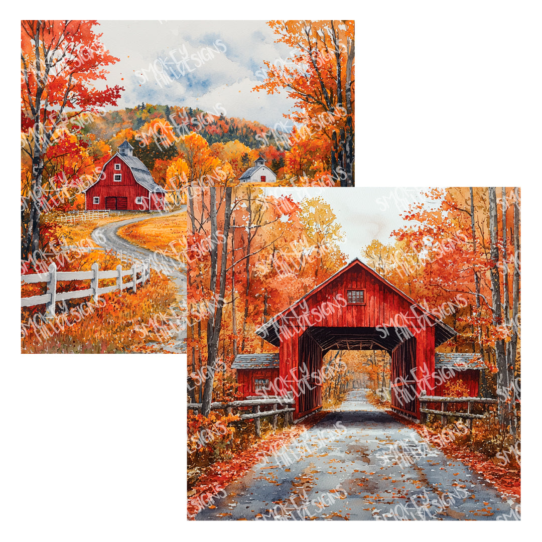 PatternPly® Full Coverage Red Barn and Covered Bridge