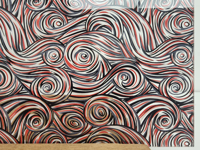 PatternPly® Scattered Red, Black, and White Swirls