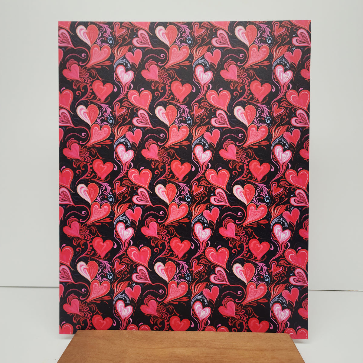 PatternPly® 19x24" Black and Red Hearts XL Scale sheet showing the pattern