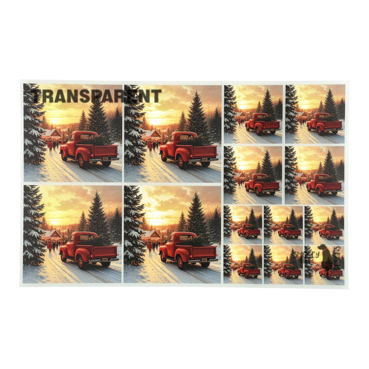 PatternPly® Transparent Red Truck And Christmas Tree 3 sizes