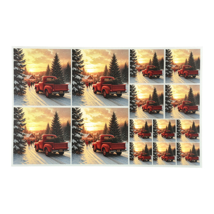 PatternPly® Transparent Red Truck And Christmas Tree 3 sizes