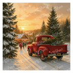 PatternPly® Full Coverage Red Truck and Christmas Tree sheet showing the pattern