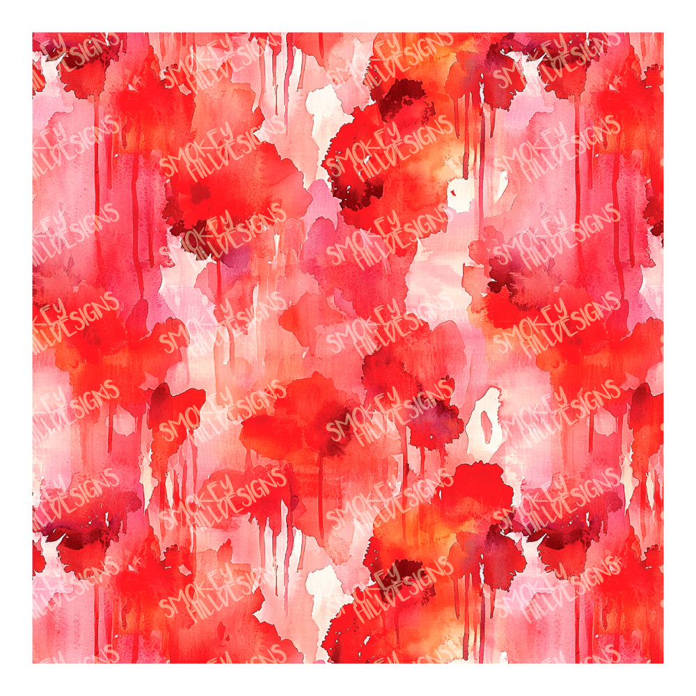 PatternPly® Full Coverage Red Watercolor Drips sheet showing the pattern