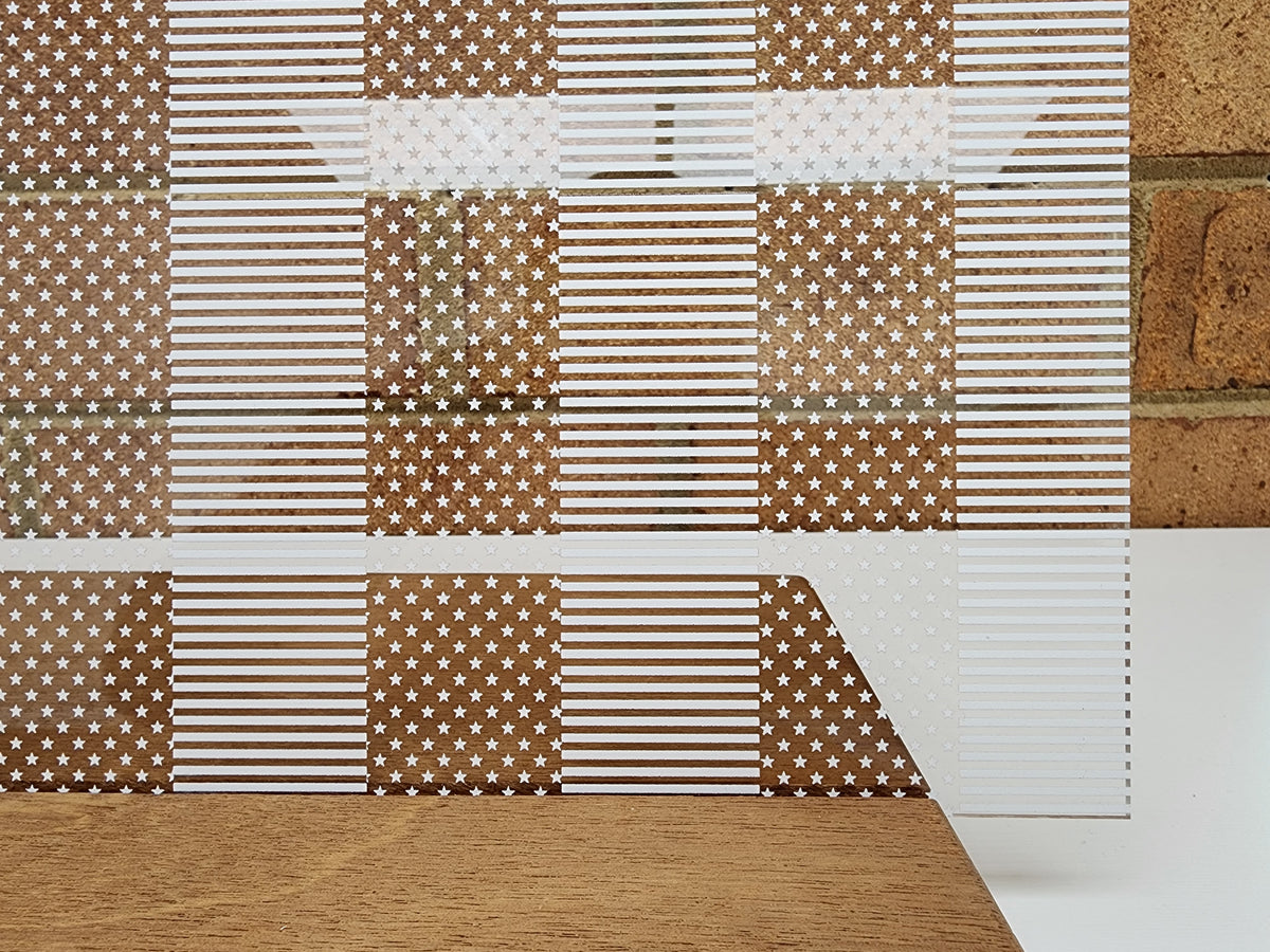 PatternPly® Scattered Repeating US Flag WHITE sheet showing the pattern