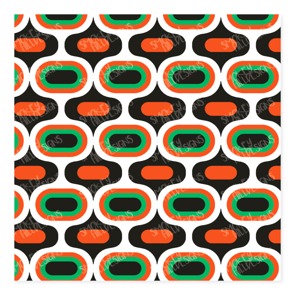 PatternPly® Scattered Retro Halloween Teardrop Trio sheet showing the pattern