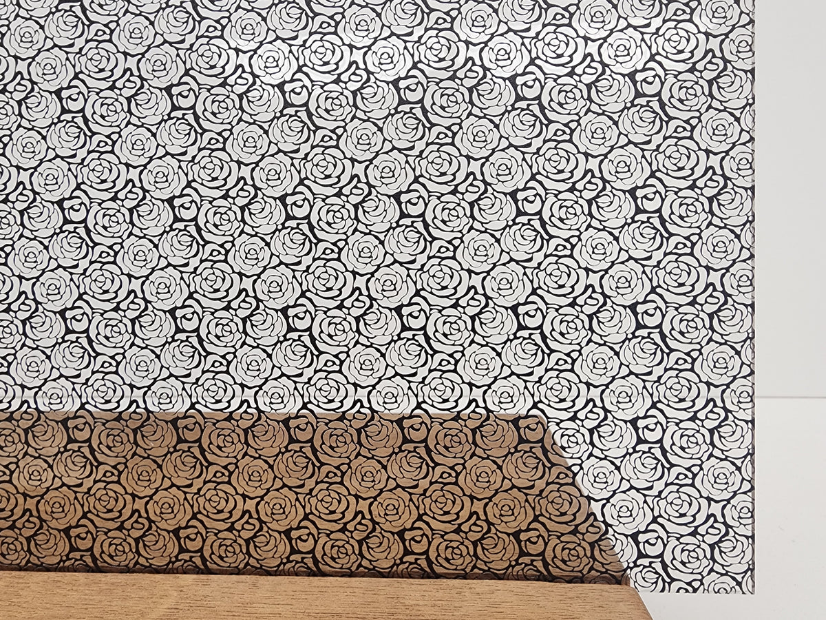 PatternPly® Scattered Roses BLACK sheet showing the pattern