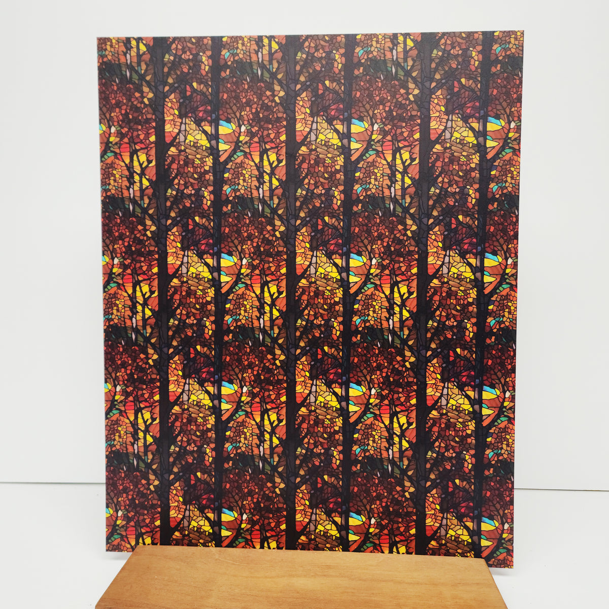 PatternPly® 19x24" Stained Glass Fall Forest XL Scale sheet showing the pattern