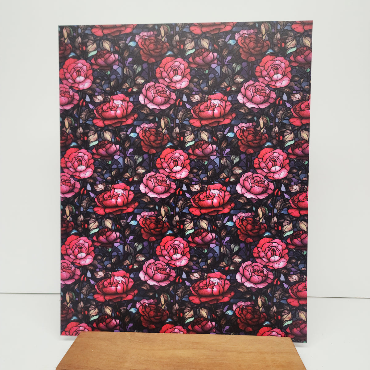 PatternPly® 19x24" Stained Glass Roses XL Scale sheet showing the pattern